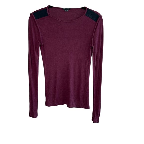 Theory Mulberry with Black Shoulders Long Sleeve T-Shirt Size Small - Picture 1 of 6